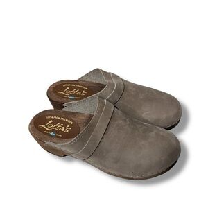 NEW Lotta's From Stockholm Taupe Brown/Gray Swedish Leather Clogs Size 42